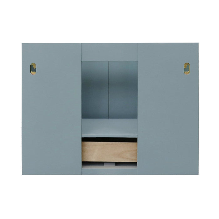 Bellaterra Home Stora 31" 2-Door 1-Drawer Aqua Blue Wall-Mount Vanity Set With Ceramic Vessel Sink and Black Galaxy Top