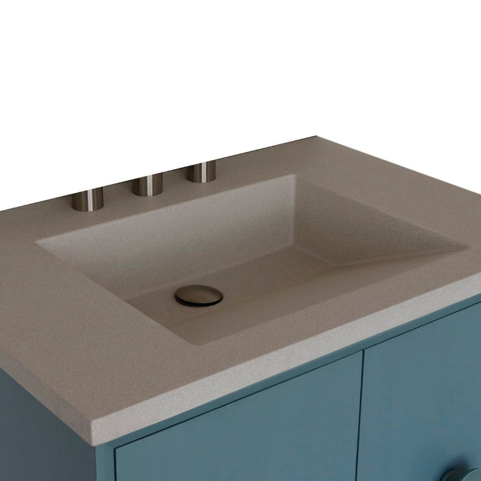 Bellaterra Home Stora 31" 2-Door 1-Drawer Aqua Blue Wall-Mount Vanity Set With Concrete Integrated Rectangular Ramp Sink and White Concrete Top