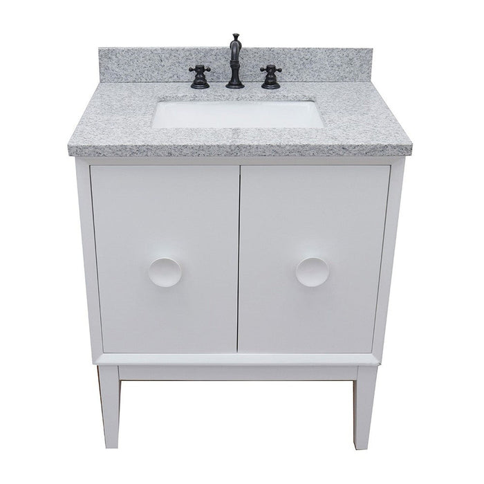 Bellaterra Home Stora 31" 2-Door 1-Drawer White Freestanding Vanity Set With Ceramic Undermount Oval Rectangular Sink and Gray Granite Top