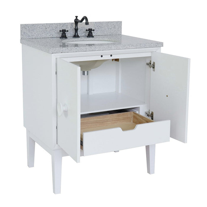 Bellaterra Home Stora 31" 2-Door 1-Drawer White Freestanding Vanity Set With Ceramic Undermount Oval Sink and Gray Granite Top