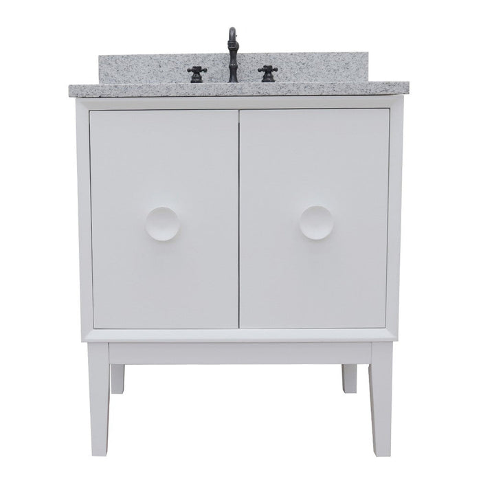 Bellaterra Home Stora 31" 2-Door 1-Drawer White Freestanding Vanity Set With Ceramic Undermount Oval Sink and Gray Granite Top