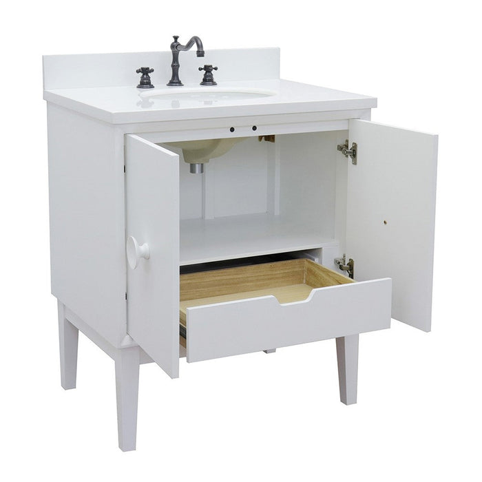 Bellaterra Home Stora 31" 2-Door 1-Drawer White Freestanding Vanity Set With Ceramic Undermount Oval Sink and White Quartz Top