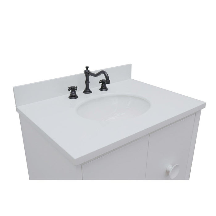 Bellaterra Home Stora 31" 2-Door 1-Drawer White Freestanding Vanity Set With Ceramic Undermount Oval Sink and White Quartz Top