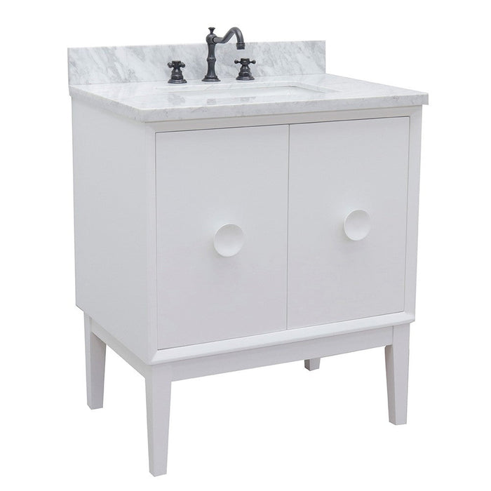 Bellaterra Home Stora 31" 2-Door 1-Drawer White Freestanding Vanity Set With Ceramic Undermount Rectangular Sink and White Carrara Marble Top