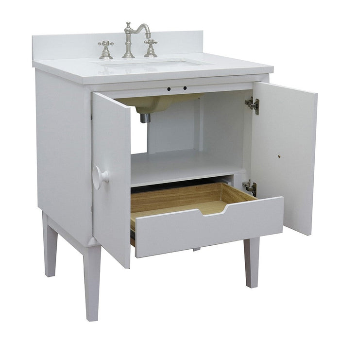 Bellaterra Home Stora 31" 2-Door 1-Drawer White Freestanding Vanity Set With Ceramic Undermount Rectangular Sink and White Quartz Top