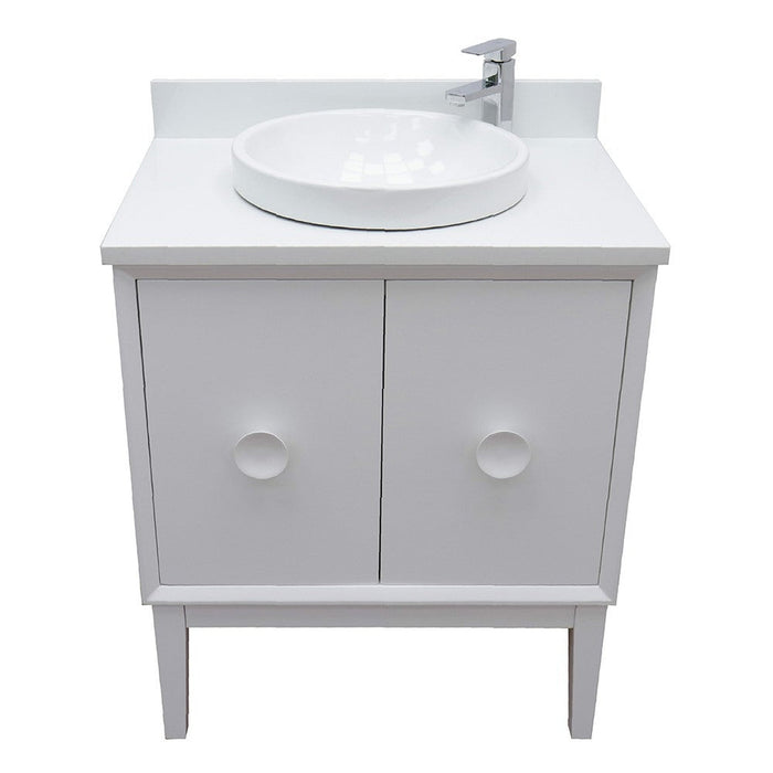Bellaterra Home Stora 31" 2-Door 1-Drawer White Freestanding Vanity Set With Ceramic Vessel Sink and White Quartz Top