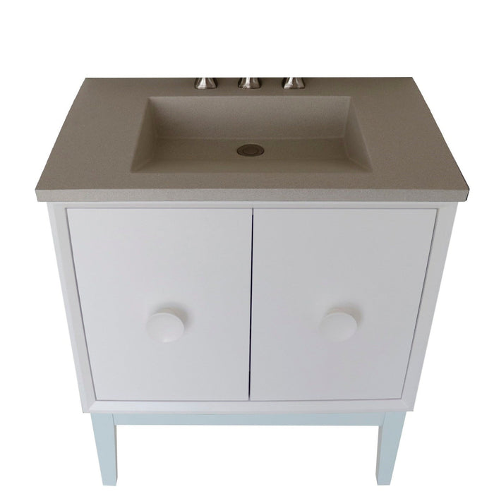 Bellaterra Home Stora 31" 2-Door 1-Drawer White Freestanding Vanity Set With Concrete Integrated Rectangular Ramp Sink and White Concrete Top