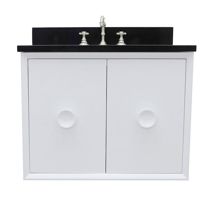Bellaterra Home Stora 31" 2-Door 1-Drawer White Wall-Mount Vanity Set With Ceramic Undermount Oval Sink and Black Galaxy Top