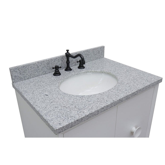 Bellaterra Home Stora 31" 2-Door 1-Drawer White Wall-Mount Vanity Set With Ceramic Undermount Oval Sink and Gray Granite Top