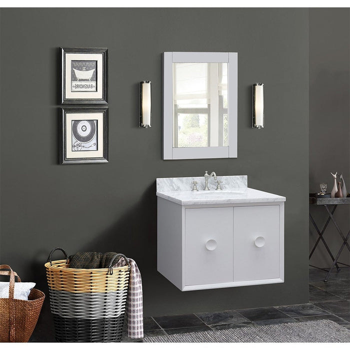 Bellaterra Home Stora 31" 2-Door 1-Drawer White Wall-Mount Vanity Set With Ceramic Undermount Oval Sink and White Carrara Marble Top
