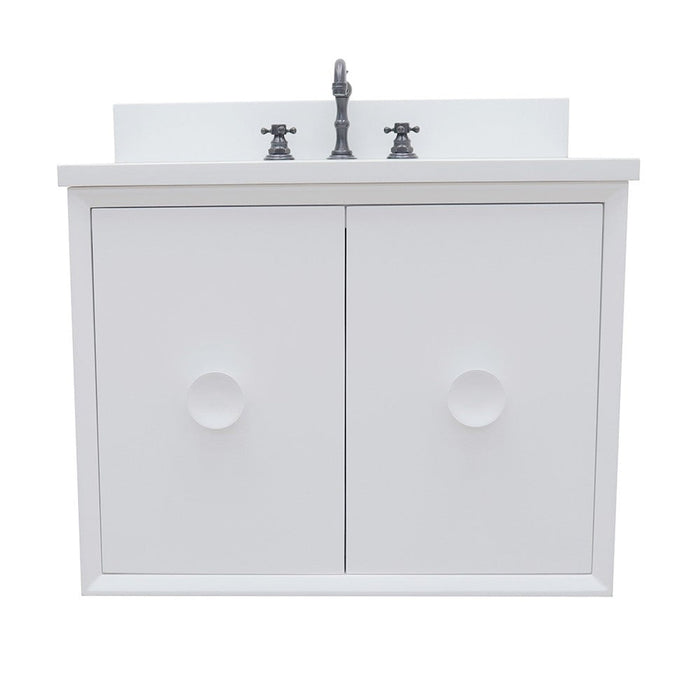 Bellaterra Home Stora 31" 2-Door 1-Drawer White Wall-Mount Vanity Set With Ceramic Undermount Oval Sink and White Quartz Top