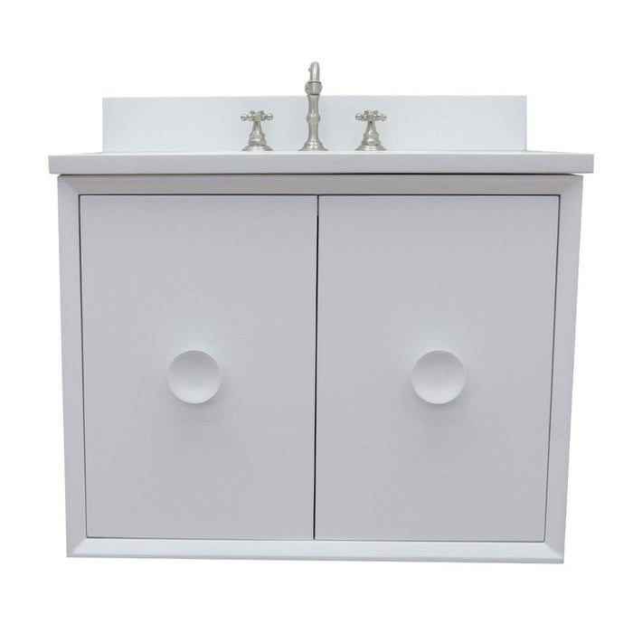 Bellaterra Home Stora 31" 2-Door 1-Drawer White Wall-Mount Vanity Set With Ceramic Undermount Rectangular Sink and White Quartz Top