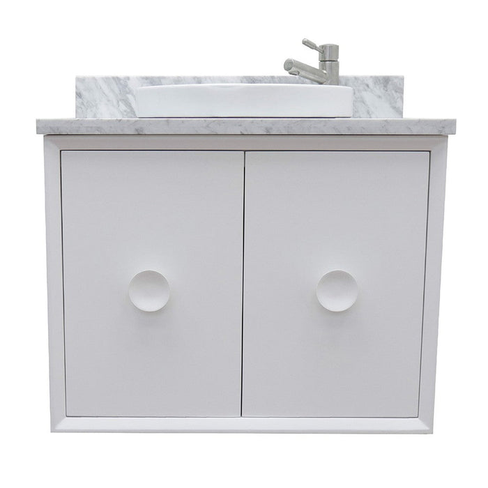 Bellaterra Home Stora 31" 2-Door 1-Drawer White Wall-Mount Vanity Set With Ceramic Vessel Sink and White Carrara Marble Top