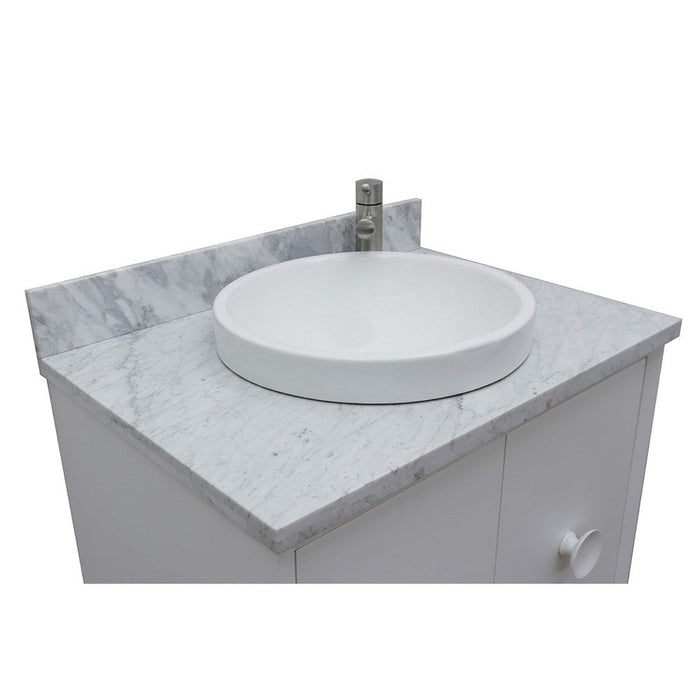 Bellaterra Home Stora 31" 2-Door 1-Drawer White Wall-Mount Vanity Set With Ceramic Vessel Sink and White Carrara Marble Top