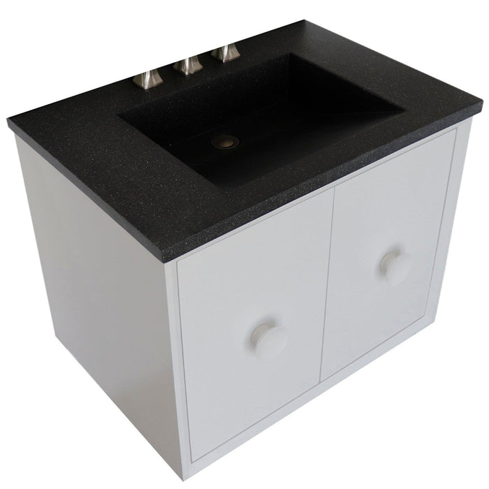 Bellaterra Home Stora 31" 2-Door 1-Drawer White Wall-Mount Vanity Set With Concrete Integrated Rectangular Ramp Sink and Black Concrete Top