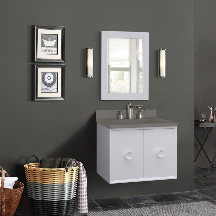 Bellaterra Home Stora 31" 2-Door 1-Drawer White Wall-Mount Vanity Set With Concrete Integrated Rectangular Ramp Sink and Gray Concrete Top