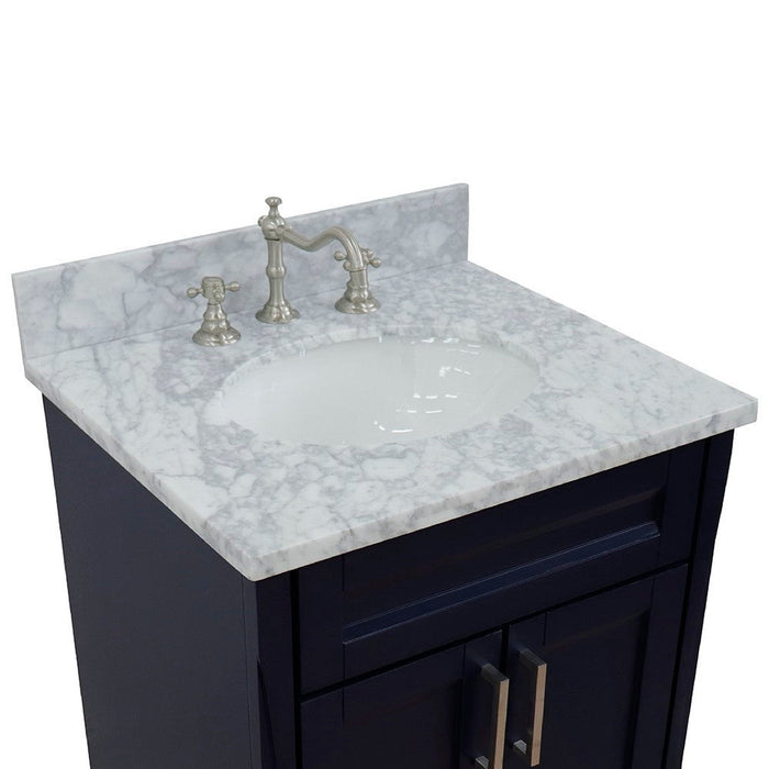 Bellaterra Home Terni 25" 2-Door 1-Drawer Blue Freestanding Vanity Set With Ceramic Undermount Oval Sink and White Carrara Marble Top