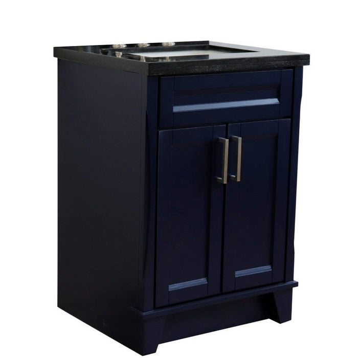Bellaterra Home Terni 25" 2-Door 1-Drawer Blue Freestanding Vanity Set With Ceramic Undermount Rectangular Sink and Black Galaxy Granite Top