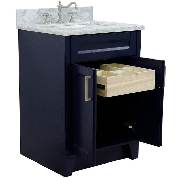 Bellaterra Home Terni 25" 2-Door 1-Drawer Blue Freestanding Vanity Set With Ceramic Undermount Rectangular Sink and White Carrara Marble Top