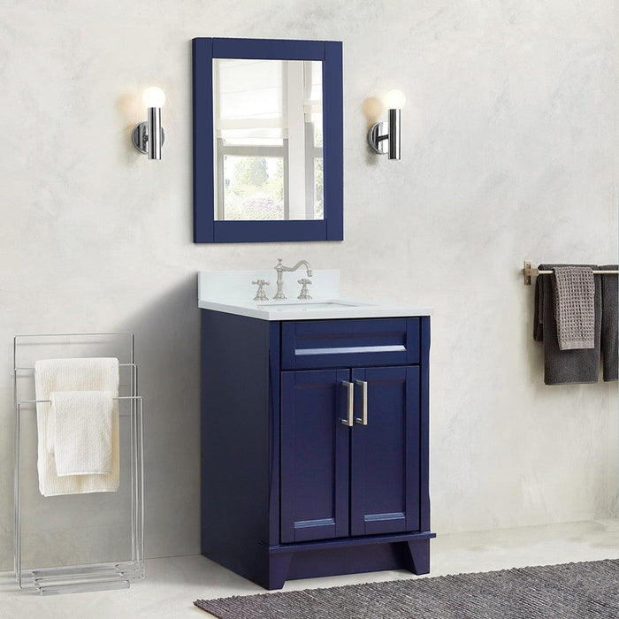 Bellaterra Home Terni 25" 2-Door 1-Drawer Blue Freestanding Vanity Set With Ceramic Undermount Rectangular Sink and White Quartz Top