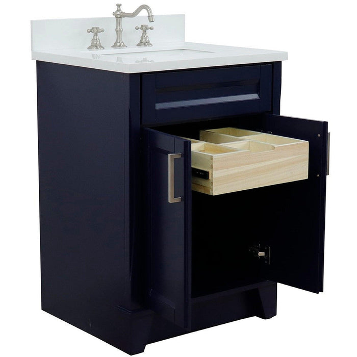 Bellaterra Home Terni 25" 2-Door 1-Drawer Blue Freestanding Vanity Set With Ceramic Undermount Rectangular Sink and White Quartz Top
