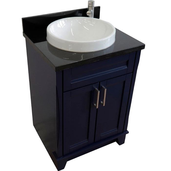 Bellaterra Home Terni 25" 2-Door 1-Drawer Blue Freestanding Vanity Set With Ceramic Vessel Sink and Black Galaxy Granite Top