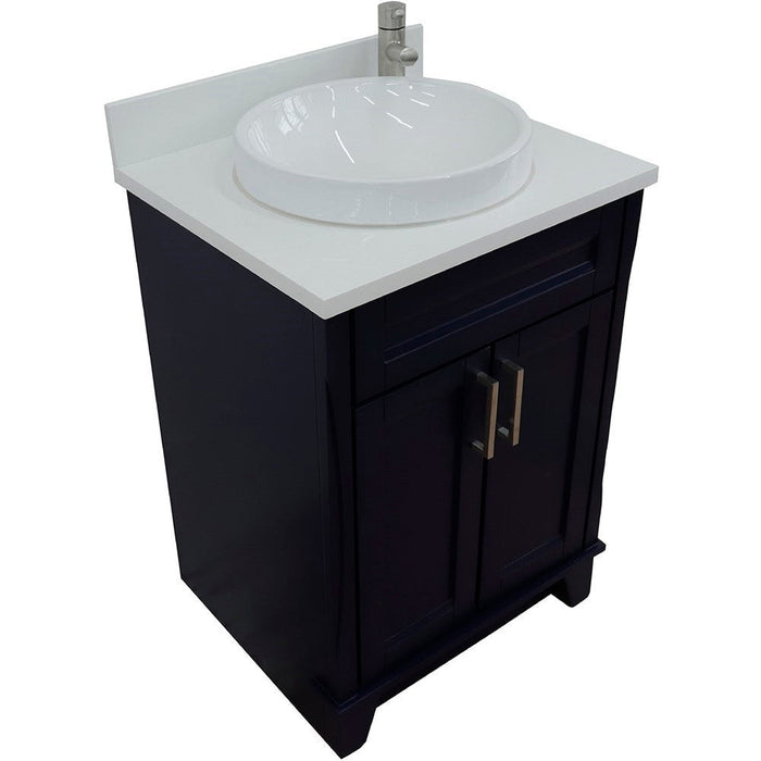 Bellaterra Home Terni 25" 2-Door 1-Drawer Blue Freestanding Vanity Set With Ceramic Vessel Sink and White Quartz Top