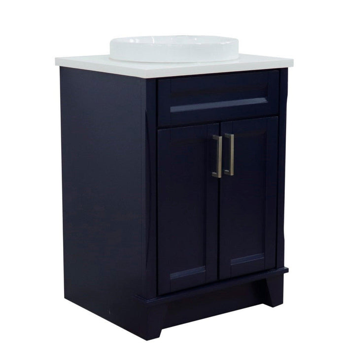 Bellaterra Home Terni 25" 2-Door 1-Drawer Blue Freestanding Vanity Set With Ceramic Vessel Sink and White Quartz Top