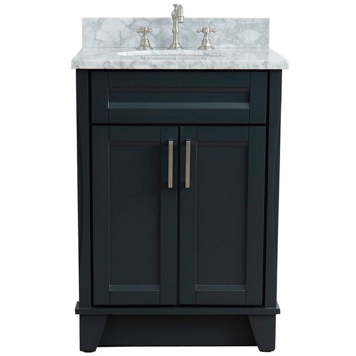 Bellaterra Home Terni 25" 2-Door 1-Drawer Dark Gray Freestanding Vanity Set With Ceramic Undermount Oval Sink and White Carrara Marble Top