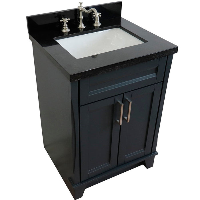 Bellaterra Home Terni 25" 2-Door 1-Drawer Dark Gray Freestanding Vanity Set With Ceramic Undermount Rectangular Sink and Black Galaxy Granite Top