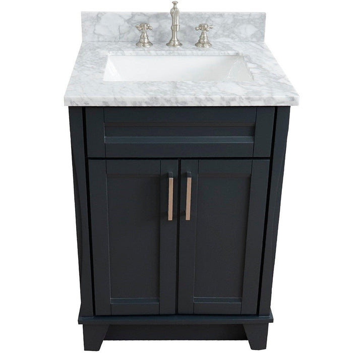 Bellaterra Home Terni 25" 2-Door 1-Drawer Dark Gray Freestanding Vanity Set With Ceramic Undermount Rectangular Sink and White Carrara Marble Top