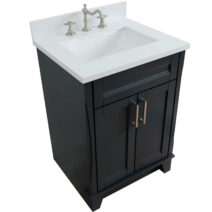 Bellaterra Home Terni 25" 2-Door 1-Drawer Dark Gray Freestanding Vanity Set With Ceramic Undermount Rectangular Sink and White Quartz Top