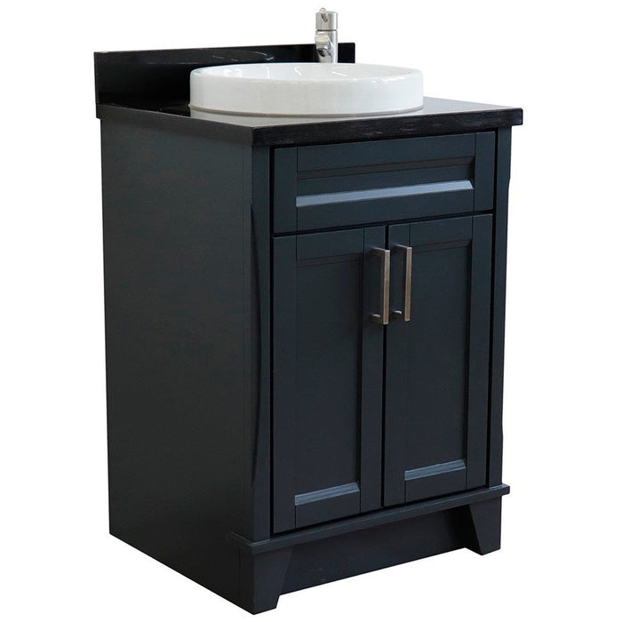 Bellaterra Home Terni 25" 2-Door 1-Drawer Dark Gray Freestanding Vanity Set With Ceramic Vessel Sink and Black Galaxy Granite Top