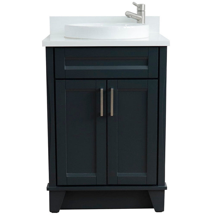 Bellaterra Home Terni 25" 2-Door 1-Drawer Dark Gray Freestanding Vanity Set With Ceramic Vessel Sink and White Quartz Top