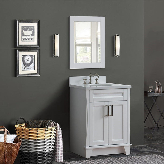 Bellaterra Home Terni 25" 2-Door 1-Drawer White Freestanding Vanity Set With Ceramic Undermount Oval Sink and White Quartz Top