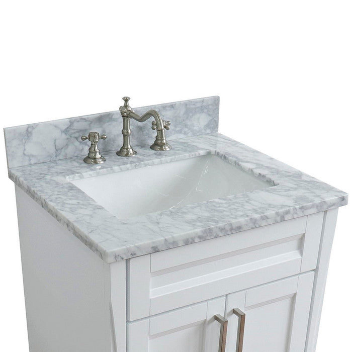Bellaterra Home Terni 25" 2-Door 1-Drawer White Freestanding Vanity Set With Ceramic Undermount Rectangular Sink and White Carrara Marble Top