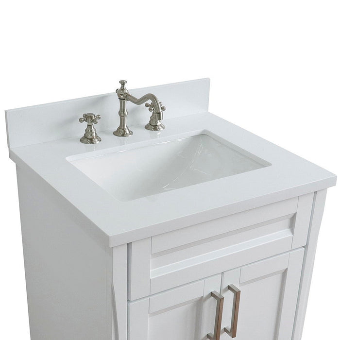 Bellaterra Home Terni 25" 2-Door 1-Drawer White Freestanding Vanity Set With Ceramic Undermount Rectangular Sink and White Quartz Top