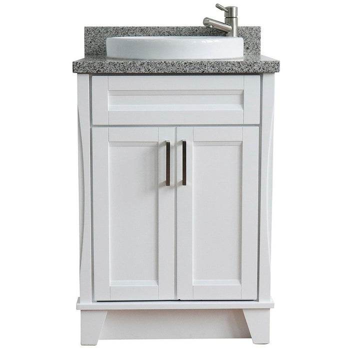 Bellaterra Home Terni 25" 2-Door 1-Drawer White Freestanding Vanity Set With Ceramic Vessel Sink and Gray Granite Top