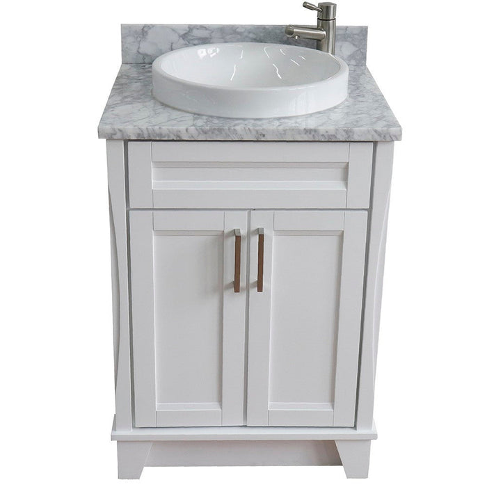 Bellaterra Home Terni 25" 2-Door 1-Drawer White Freestanding Vanity Set With Ceramic Vessel Sink and White Carrara Marble Top