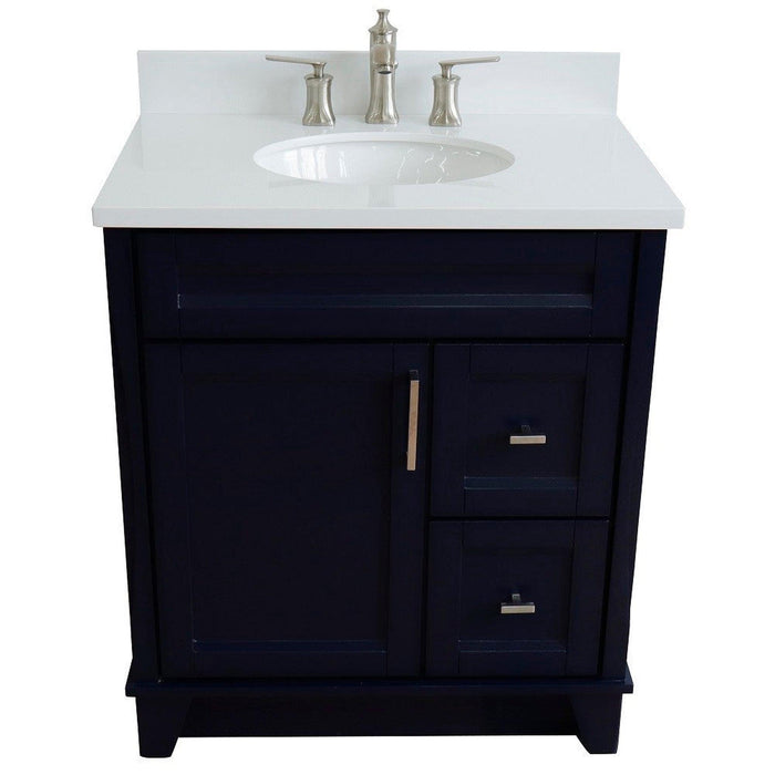 Bellaterra Home Terni 31" 1-Door 2-Drawer Blue Freestanding Vanity Set With Ceramic Undermount Oval Sink and White Quartz Top