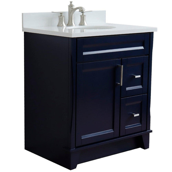Bellaterra Home Terni 31" 1-Door 2-Drawer Blue Freestanding Vanity Set With Ceramic Undermount Oval Sink and White Quartz Top