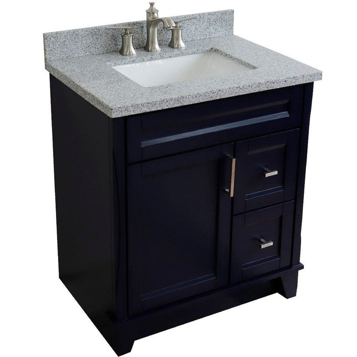 Bellaterra Home Terni 31" 1-Door 2-Drawer Blue Freestanding Vanity Set With Ceramic Undermount Rectangular Sink and Gray Granite Top