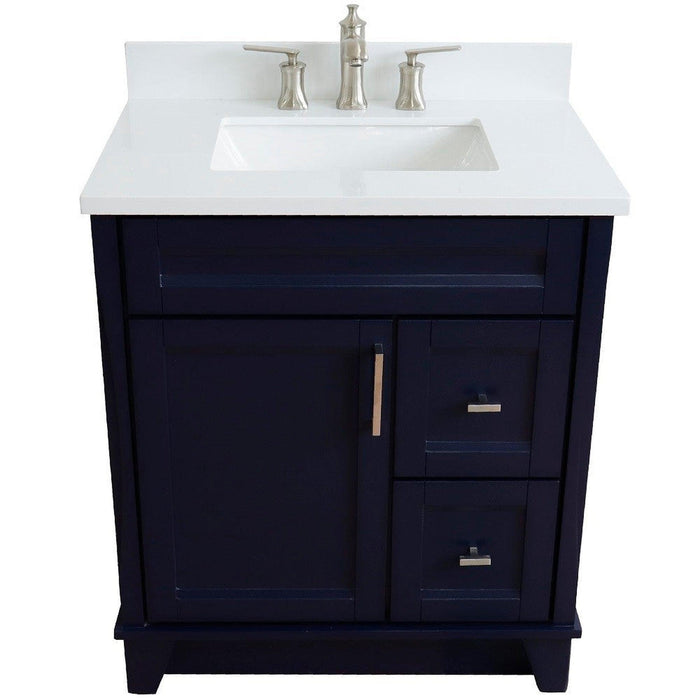 Bellaterra Home Terni 31" 1-Door 2-Drawer Blue Freestanding Vanity Set With Ceramic Undermount Rectangular Sink and White Quartz Top