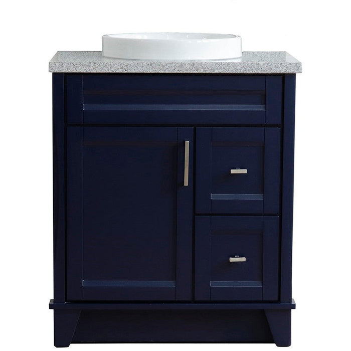 Bellaterra Home Terni 31" 1-Door 2-Drawer Blue Freestanding Vanity Set With Ceramic Vessel Sink and Gray Granite Top