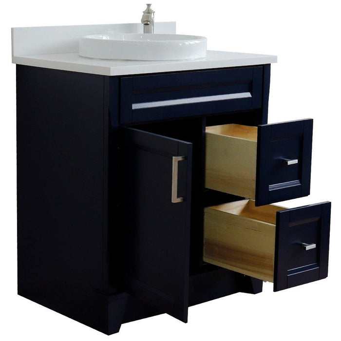 Bellaterra Home Terni 31" 1-Door 2-Drawer Blue Freestanding Vanity Set With Ceramic Vessel Sink and White Quartz Top