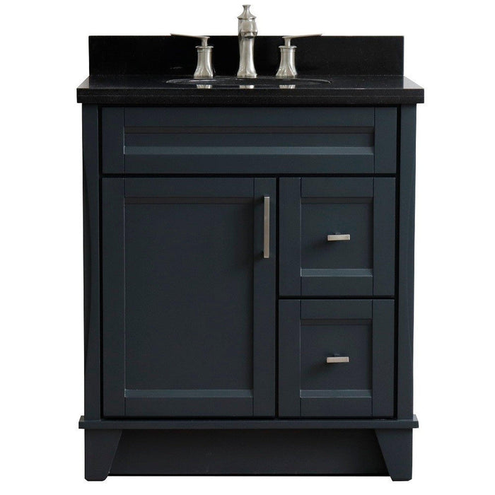Bellaterra Home Terni 31" 1-Door 2-Drawer Dark Gray Freestanding Vanity Set With Ceramic Undermount Oval Sink and Black Galaxy Granite Top
