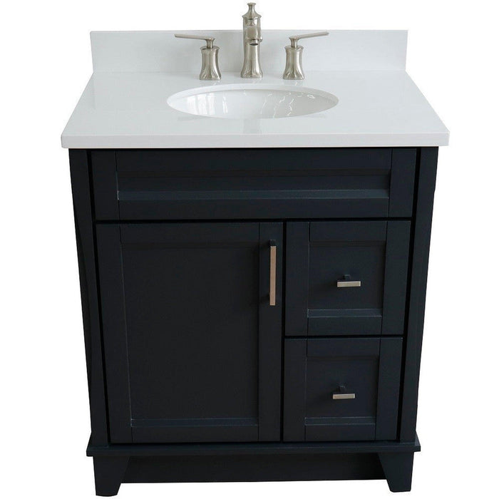 Bellaterra Home Terni 31" 1-Door 2-Drawer Dark Gray Freestanding Vanity Set With Ceramic Undermount Oval Sink and White Quartz Top