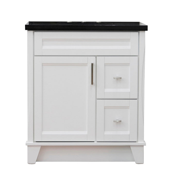 Bellaterra Home Terni 31" 1-Door 2-Drawer White Freestanding Vanity Set With Ceramic Undermount Oval Sink and Black Galaxy Granite Top