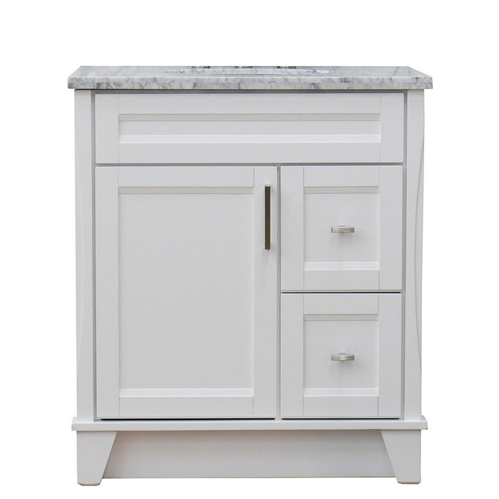 Bellaterra Home Terni 31" 1-Door 2-Drawer White Freestanding Vanity Set With Ceramic Undermount Oval Sink and White Carrara Marble Top