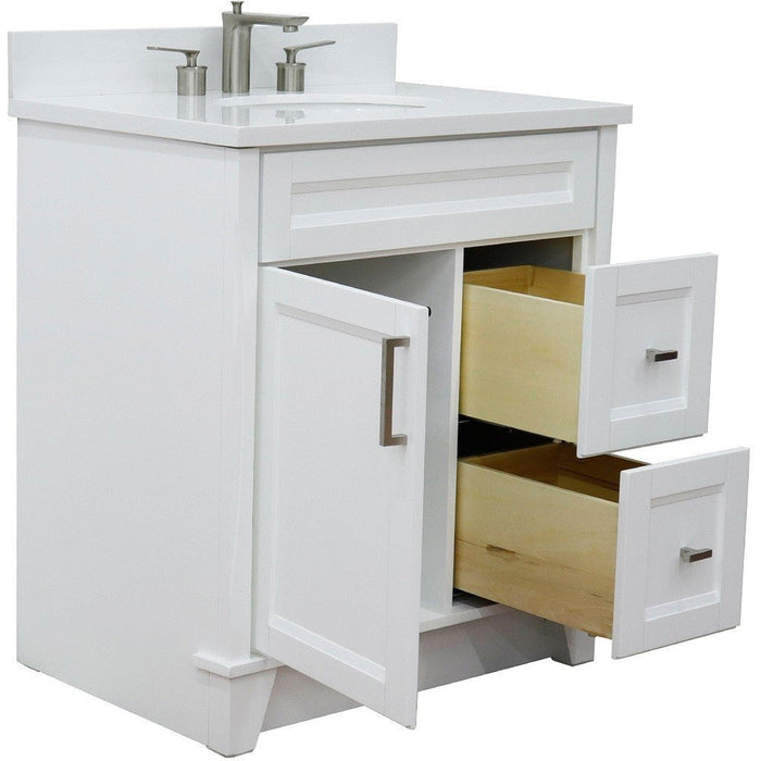 Bellaterra Home Terni 31" 1-Door 2-Drawer White Freestanding Vanity Set With Ceramic Undermount Oval Sink and White Quartz Top